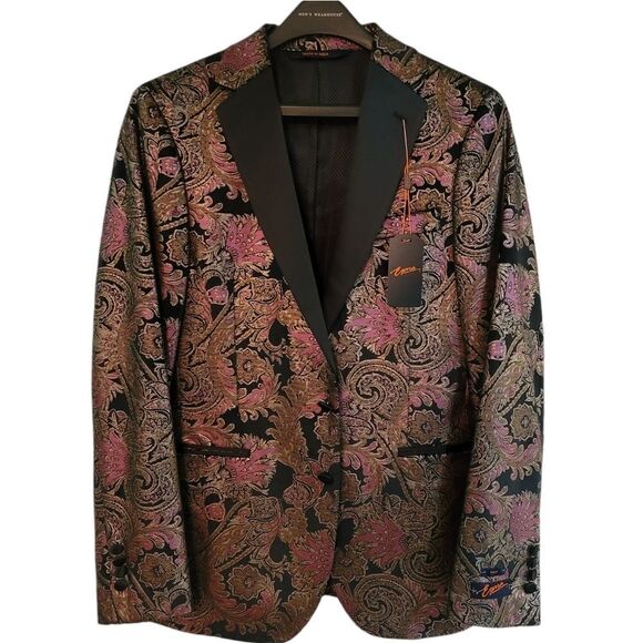 Egara Mens Slim Fit Pink Floral Tuxedo Dinner Jacket - Picture 1 of 16